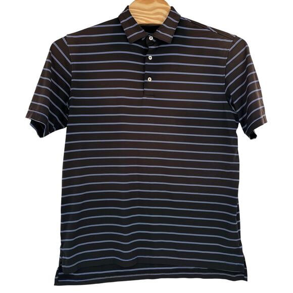 Peter Millar Summer Comfort Large Black Blue Striped Golf Polo Shirt - Picture 5 of 7